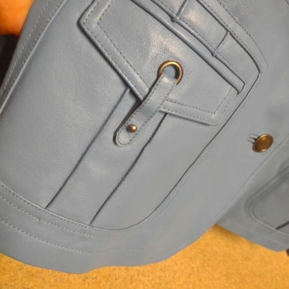 Pamela McCoy Blue Leather Jacket Size Medium Vintage - Picture 3 of 6